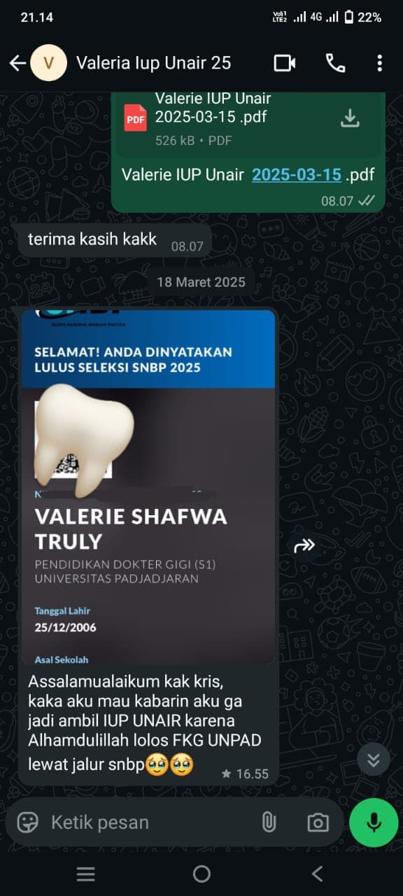 Valerie, Kelas IUP 2025, diterima FKG Unpad